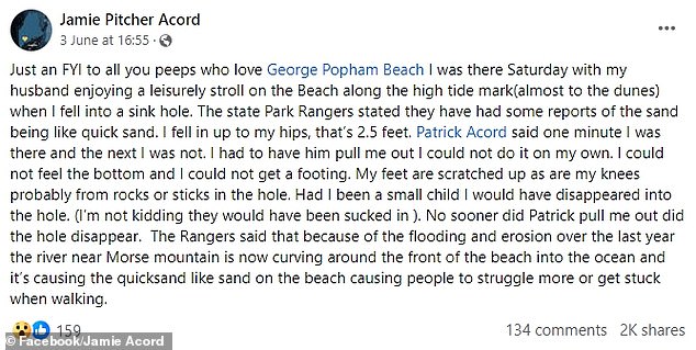 Acord decided to share his experience on Facebook to serve as a warning to other bathers.