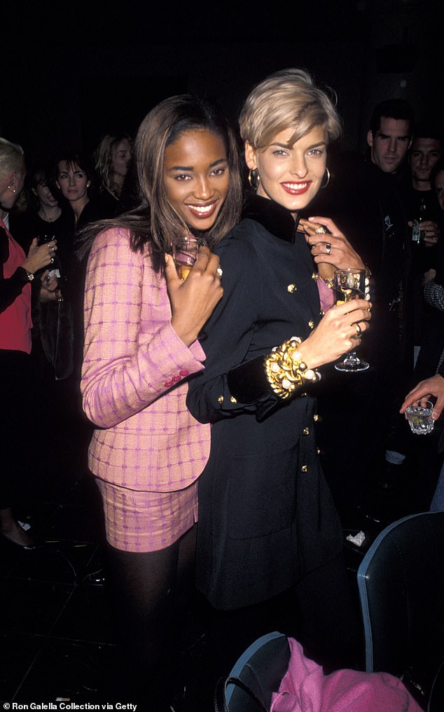 The couple were part of the original group of supermodels who dominated the catwalks in the 1990s (pictured together in 1990).