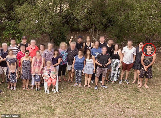 Maris Galea attended a family function with his ex-wife Amanda (pictured, second right) and ex-mother-in-law Cheryl Brewin (center)