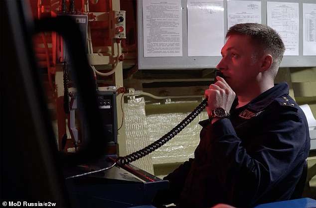 A sailor is seen aboard the Admiral Gorshkov at Russian naval exercises.