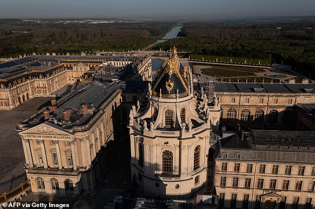 An aerial photograph taken on April 28, 2021 shows the Royal Chapel after its renovation at the Chateau de Versailles (Palace of Versailles) in Versailles, outside Paris.