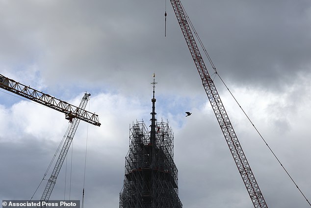 The 300-foot-high Gothic spire collapsed into embers at the start of the fire and much of the UNESCO World Heritage-listed building was destroyed.