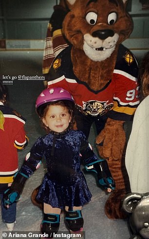 She hopped on her Instagram Stories to share an adorable photo of herself as a child posing on ice with the Florida Panthers mascot.