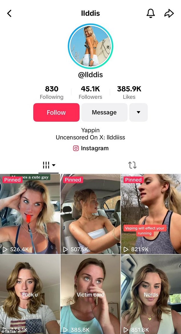 The TikTok account of the influencer 'trad-wife'