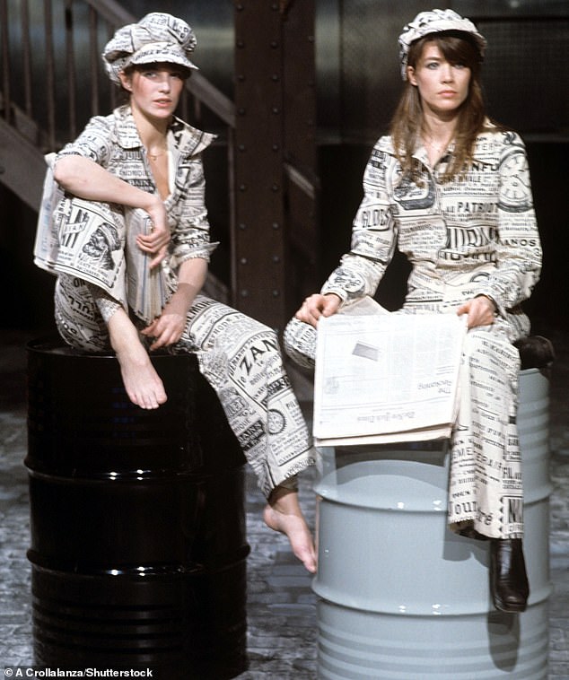 Jane Birkin and Francoise Hardy in 1974 in a fashion shoot