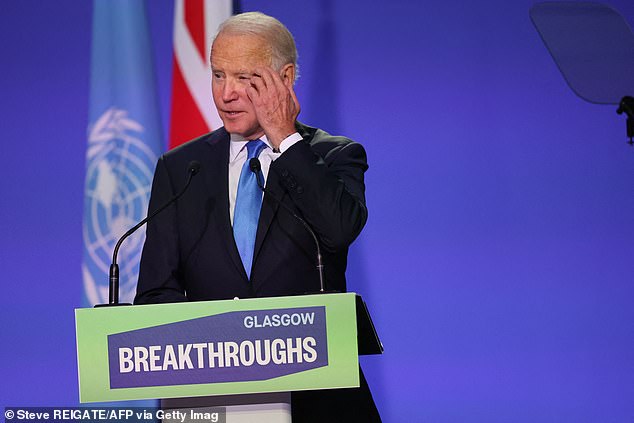 Biden listens to speakers during the World Leaders Summit in Glasgow, Scotland, in November 2021.