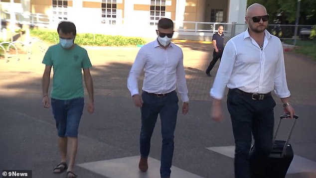 BWS Airport Tavern security guard Rifat Mahmud (centre) desperately tried to save Ms Laverty and revealed the worker's last words to the Supreme Court in Darwin.