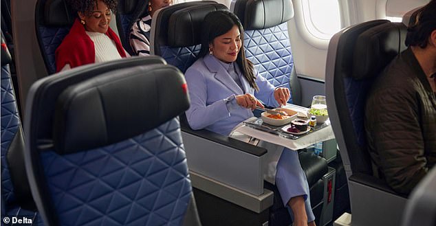 The new cabin offers a middle ground between Delta One's business class modules and standard economy.