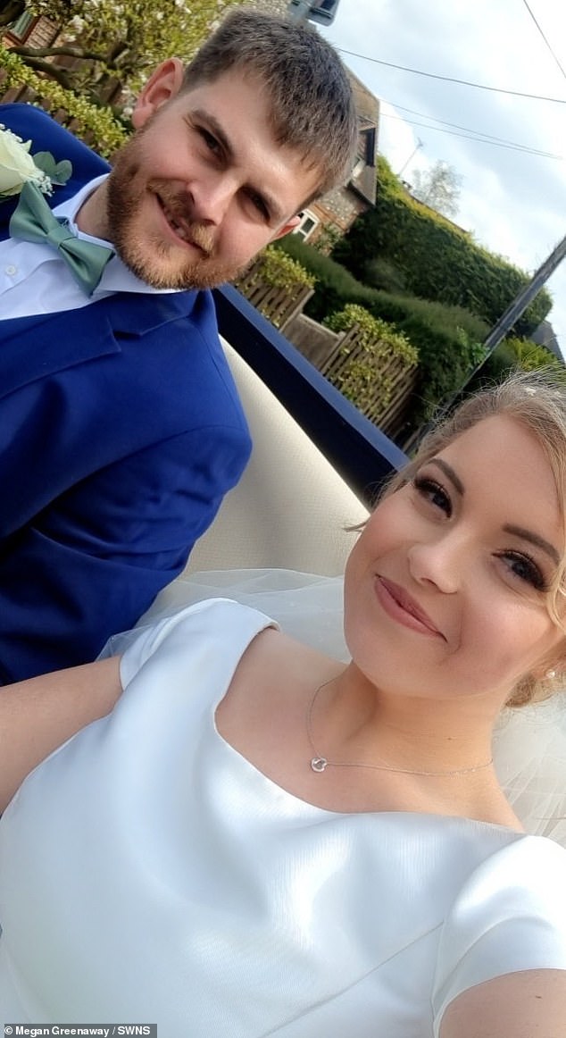 According to Megan (pictured with her husband Jordan on their wedding day), having to apply for the loan has caused her a lot of stress.