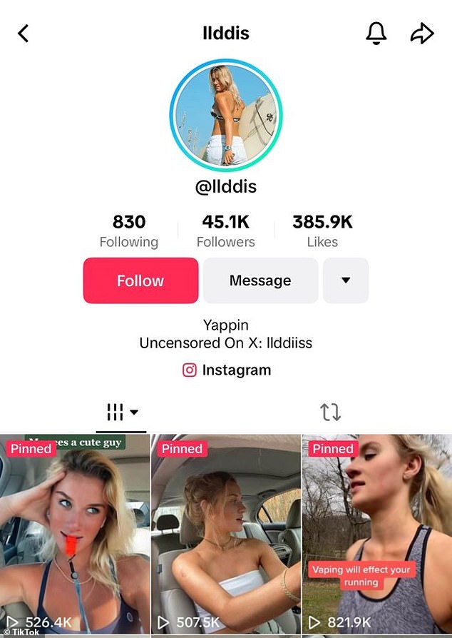 The TikTok account of the influencer 'trad-wife'