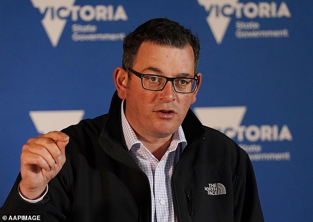 Former Victorian Premier Daniel Andrews (pictured at a Covid press meeting) was a familiar face during the pandemic. Victoria spent a total of 262 days locked up, the most in the world, and earned the nickname 'Dictator Dan'.