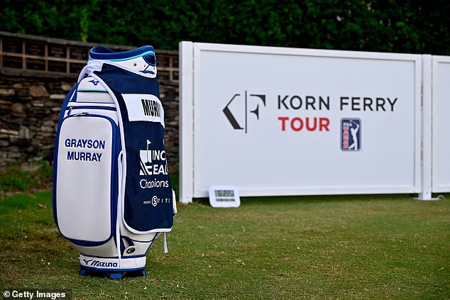 Murray's golf bag, and a bib with his name on it, are on display at the Raleigh Country Club in May.