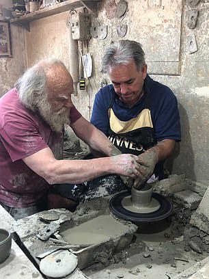 Let's get to work: Mark makes a cup of coffee with master potter Andreas Makaris