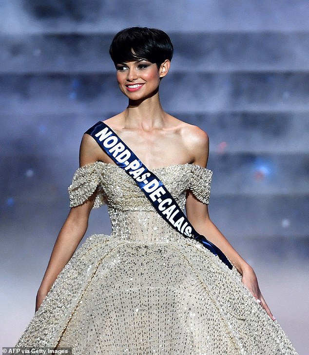 Miss France 2024, Eve Gilles, is seen on stage during the beauty pageant.