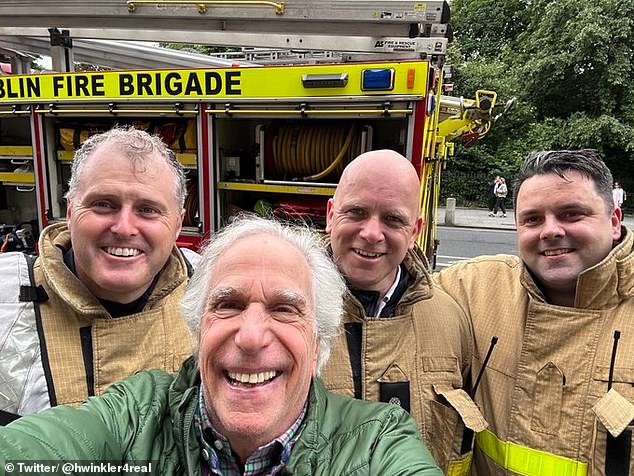 After the incident, he posted a selfie with some of the firefighters at X and wrote: 