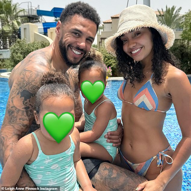 Andre plays football in Saudi Arabia, while Leigh-Anne remained in the UK to work on her new music and raise their two-year-old twin daughters (pictured).