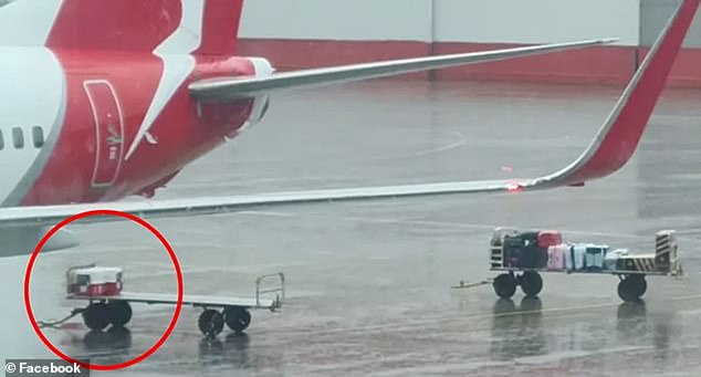 Ms Becke claims her luggage was left on a trailer which was towed onto the tarmac at Sydney Airport while it was raining heavily (pictured)