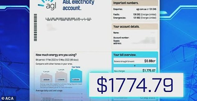 The $1,774.79 bill (pictured) came as a shock, but even higher bills followed for the Hill family.