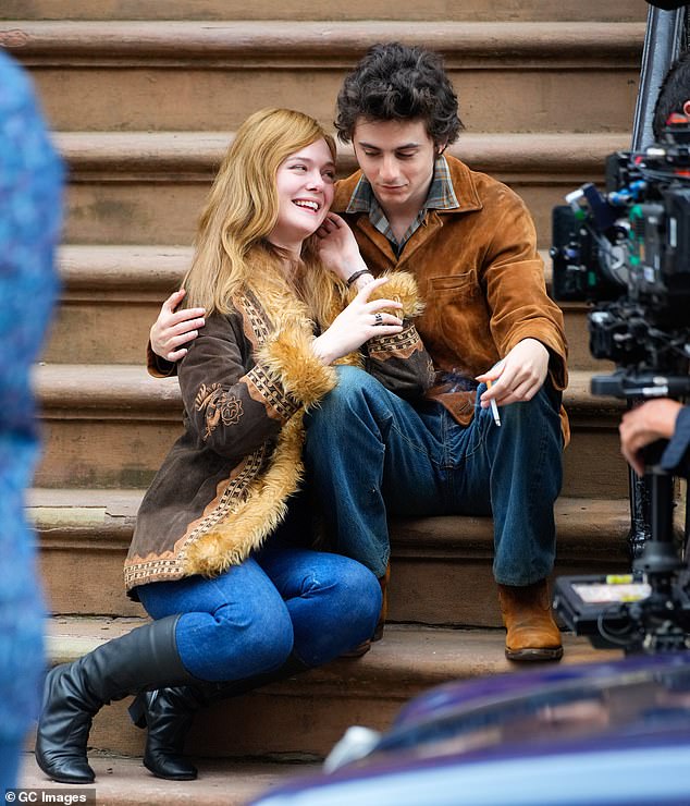 The scene took place on deck just a day after Timothée and Elle filmed one on the stairs leading to a brownstone while wearing winter jackets.