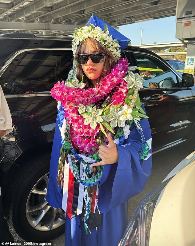 Sophia shows up in the parking lot after the gym showdown. She refused to take off her lei and let her walk.