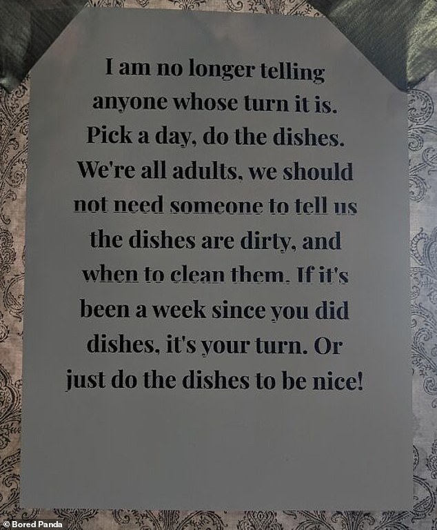 This sign, believed to come from North America, shows how stingy people become when others don't do their part with household chores.