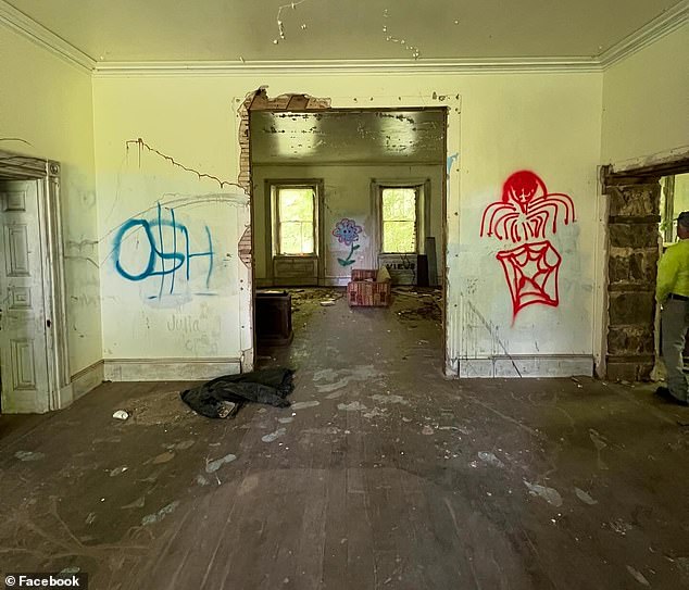 The interior of the 5,000-square-foot mansion was severely vandalized in 2016, and EPPS President Tyler Schumacher estimates renovation costs could total around $400,000.