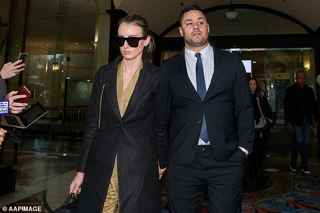 Hayne has endured a six-year legal saga that has seen three trials, two appeals, two overturned convictions and almost 18 months in prison (pictured with his wife Amelia outside court in 2021).