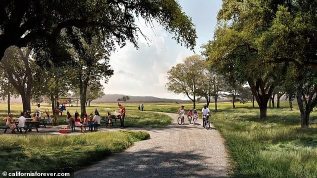 Images shared by the group show rolling landscapes with families enjoying a picnic among a group of trees, while young people are seen riding bicycles.