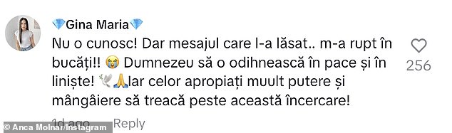 Many of his followers took to the comments with their emotional farewells to Anca.