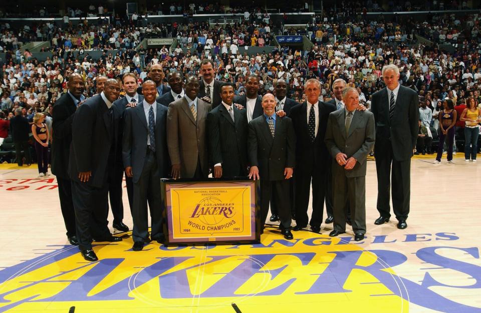 Members of the Lakers' 1985 championship team reunite on April 11, 2005 at Staples Center.