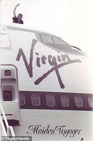 Sir Richard poses on top of his first plane. This 747 flew for Virgin until 2001, when it was delivered to Nigerian airline Kabo Air. Sir Richard said on Instagram that Virgin Atlantic 