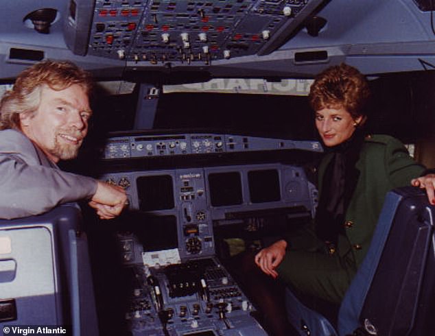 Princess Diana carries out one of her last official engagements: naming a Virgin Airbus A340-300 'Lady in Red' with Richard Branson at Heathrow in 1993.