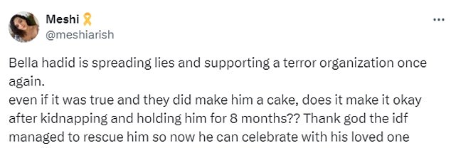 1718284800 482 Bella Hadid slams Hamas birthday cake post on Instagram as