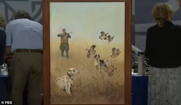 The painting in question represents a rural scene of a man accompanied by his dog, shooting some birds in a field.