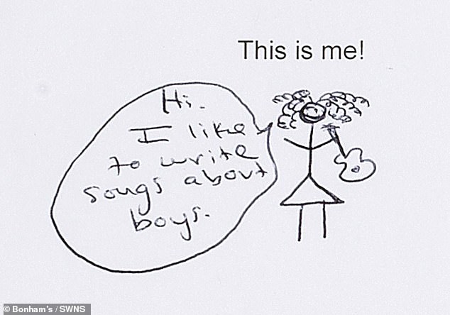 The singer also apparently drew a doodle of a girl with a guitar and a speech bubble that says: 