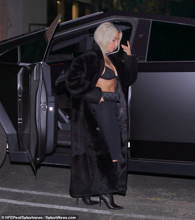 Kardashian appeared to have driven alone to dinner