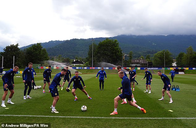 The Scottish players take their final steps before the first game on Friday night.