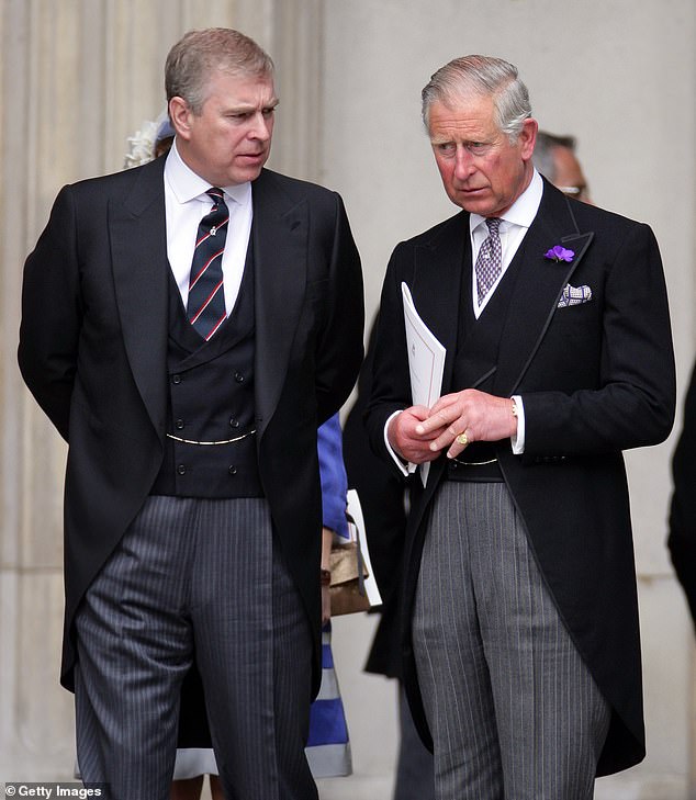 Andrew and Charles attend a Thanksgiving service to celebrate Queen Elizabeth II's Diamond Jubilee in 2012.