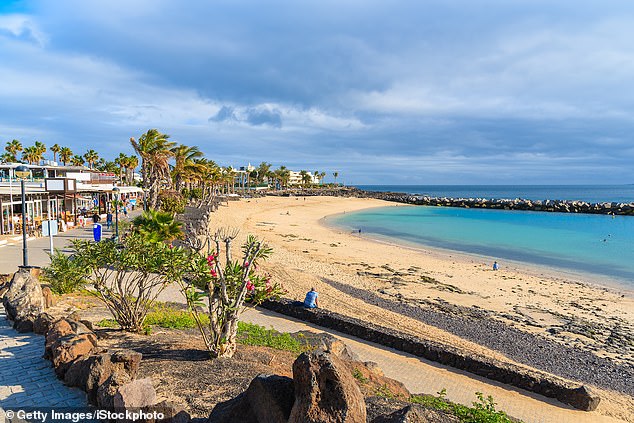 The popular beach of Playa Blanca, in Lanzarote (pictured), receives one of the group's black flags this year due to a wastewater discharge caused by a failure in a pumping station that led to the temporary closure of the beach in May.