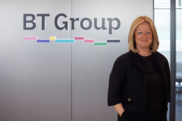 On the rise: BT rose 4.3%, or 5.6p, to 135p, valuing it at £13.4bn, as it made a profit since Allison Kirkby (pictured) took over as director executive in February up to 20%.