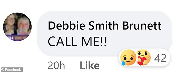 Callie's mother, Debbie Smith Brunett, shared a disturbing comment on her daughter's latest Facebook post. 'CALL ME!!' she wrote in Callie's latest post at 8:27 pm Wednesday night.