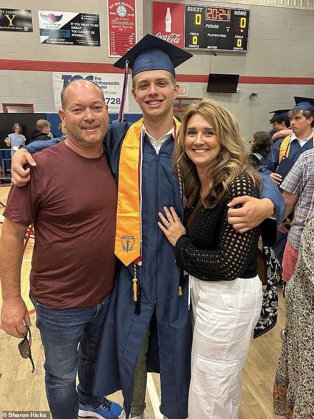 Hayden's family (pictured with parents Chris and Sharon Hicks) want to get him home to the US as soon as possible so he can receive treatment there, and he may need further surgeries.