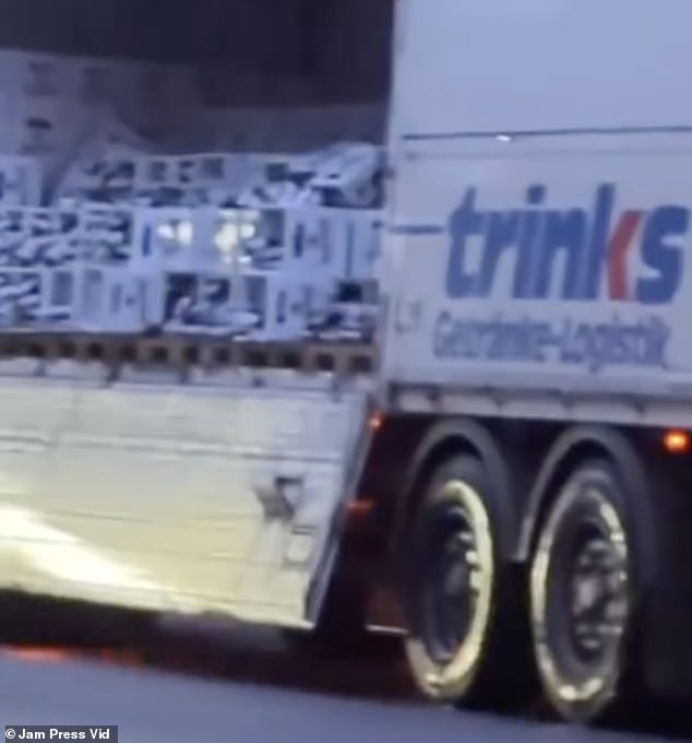 The truck was transporting huge quantities of alcohol.