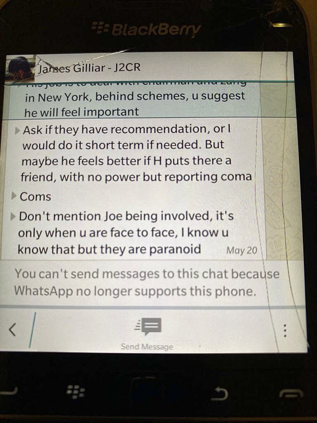 Text messages between partners in that deal warn against mentioning that Joe was indeed involved