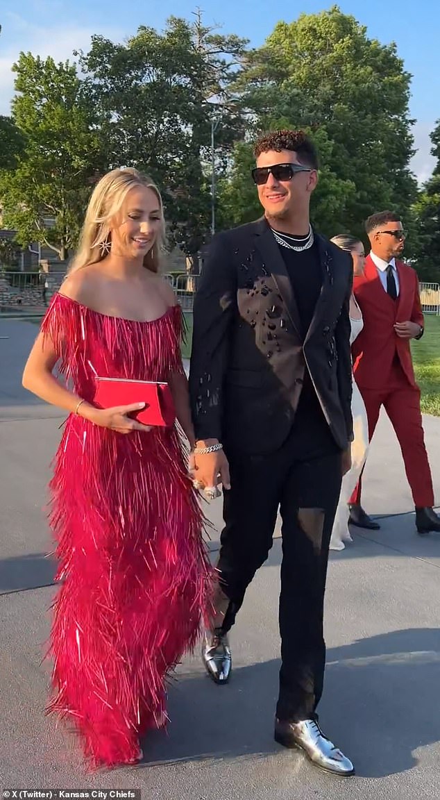 Patrick Mahomes' wife Brittany also looked beautiful in a red off-the-shoulder dress.