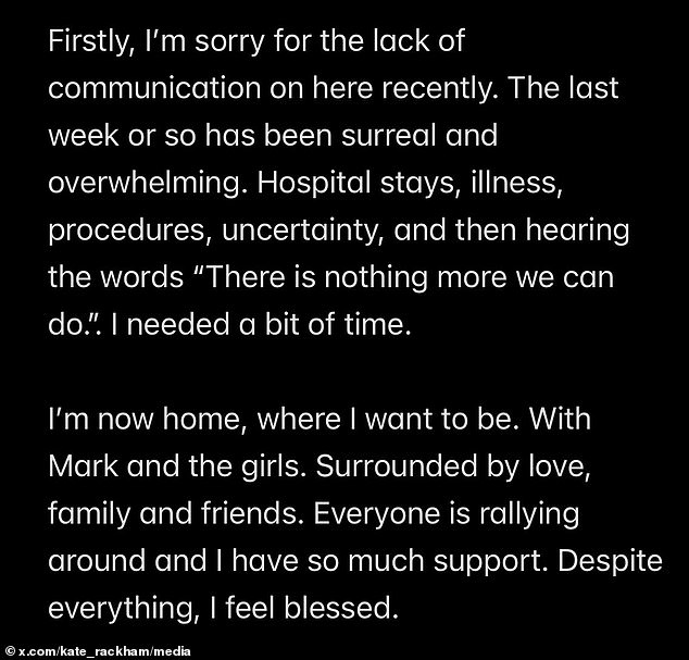 He last gave an update on his health on June 7 in which he apologized for the 