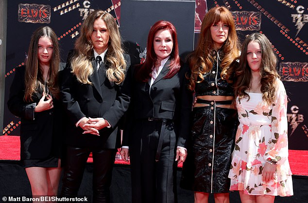 Priscilla Presley posed with the ladies of the family: her great-granddaughter Finley Lockwood, her late daughter Lisa Marie Presley, her granddaughter Riley Keough and her great-granddaughter Harper Lockwood in June 2022.