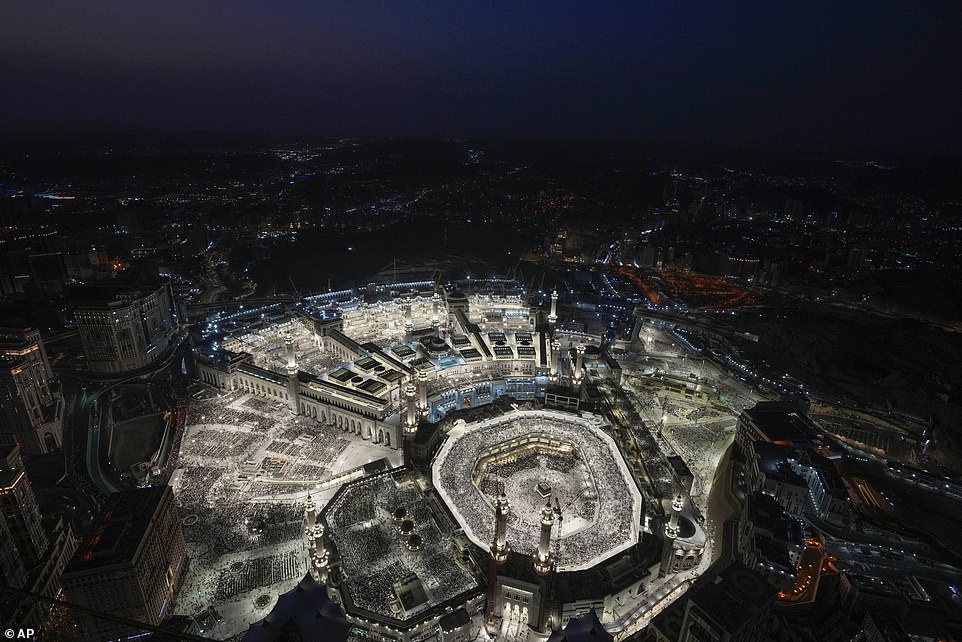 The Kaaba is photographed here as night falls over the Saudi city of Mecca.