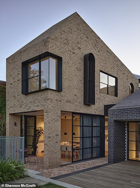 The designers adopted brick as a feature of both the interior and exterior of Mygunyah By The Circus using different tones, patterns and textures that combined with quirky angles and arched windows create a playful rear façade.