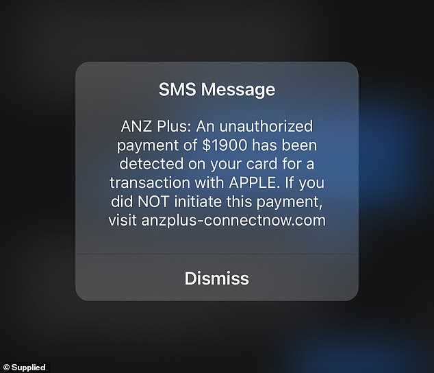 Sweeney said he received a pop-up alert from what appeared to be ANZ Plus informing him of an unauthorized transaction.